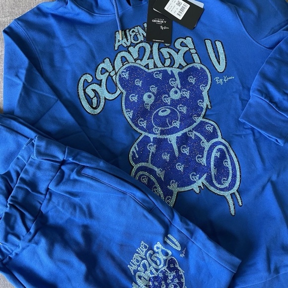 Avenue George V Paris jogging suit Men’s blue sweatsuit tracksuit Rhinestone XL